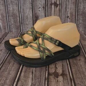 Sz 7 Womens Chaco Z Cloud X2 Green Multi Strap Toe Loop Sandals Slides VGUC!